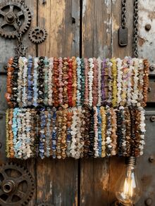 5-8毫米天然石珠手链，批发散装，紫水晶/青金石/虎眼石，天然治愈力，优雅时尚首饰，适合日常佩戴 - 彩色 - 查看 6