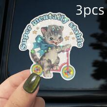 超级精神稳定贴纸 - 趣味复古星条旗小猫图案，可重复使用的玻璃自粘贴纸，白色背景，艺术家居装饰及礼品创意，送给爱猫人士的礼物，异想天开的装饰贴纸，剪贴簿用品，趣味贴纸，笔记本电脑贴纸，Kindle手机贴纸 - 彩色 - 查看 11