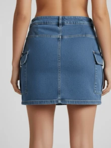 Women's Cargo Jeans Mini Skirt - 中等水洗藍 - 查看 2