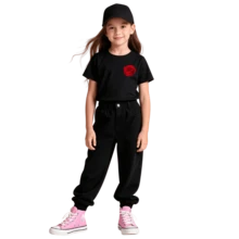 Camiseta Infantil Manga Curta Estampada Emblema Flor Vermelha 100% Algodão Premium Camisa Infantil Unissex - Preto - Visão 2