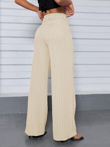 A&DD MODA, REF: H928 Women's Striped Pants, High Waist Pants, Casual Straight Pants, Wide Leg Pants, Elegant Casual Look, Everyday Pants, Modern Style, Women's Striped Pants, Comfortable And Sophisticated Look, Work Pants, Uncomplicated Look, Light Fabric Pants, Comfortable Women's Pants - 奶油色 - 查看 2