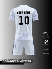 Custom 2526 Season White & Purple Away Football Kit (2pcs Set) - Personalized Jersey And Shorts, Moisture-Wicking Fabric - Adult Football Fan Training Suit Gift Summer - White - View 3