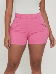 Women's Cargo Jean Shorts - Pink - View 1