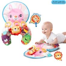 Baby Tummy Time-leksak - Magstödskudde - Krypmatta för baby, färgglatt tecknat djurtema - Multifunktionell krypmatta för baby med skallra, inkluderar olika tillbehör och babyleksaker (färger och stilar på tillbehör är slumpmässiga)