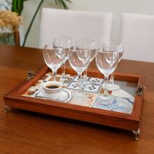 Bandeja Decorativa Cantinho do Café Grande Retangular Rustica Madeira Cerâmica Bandeija Cozinha Chá