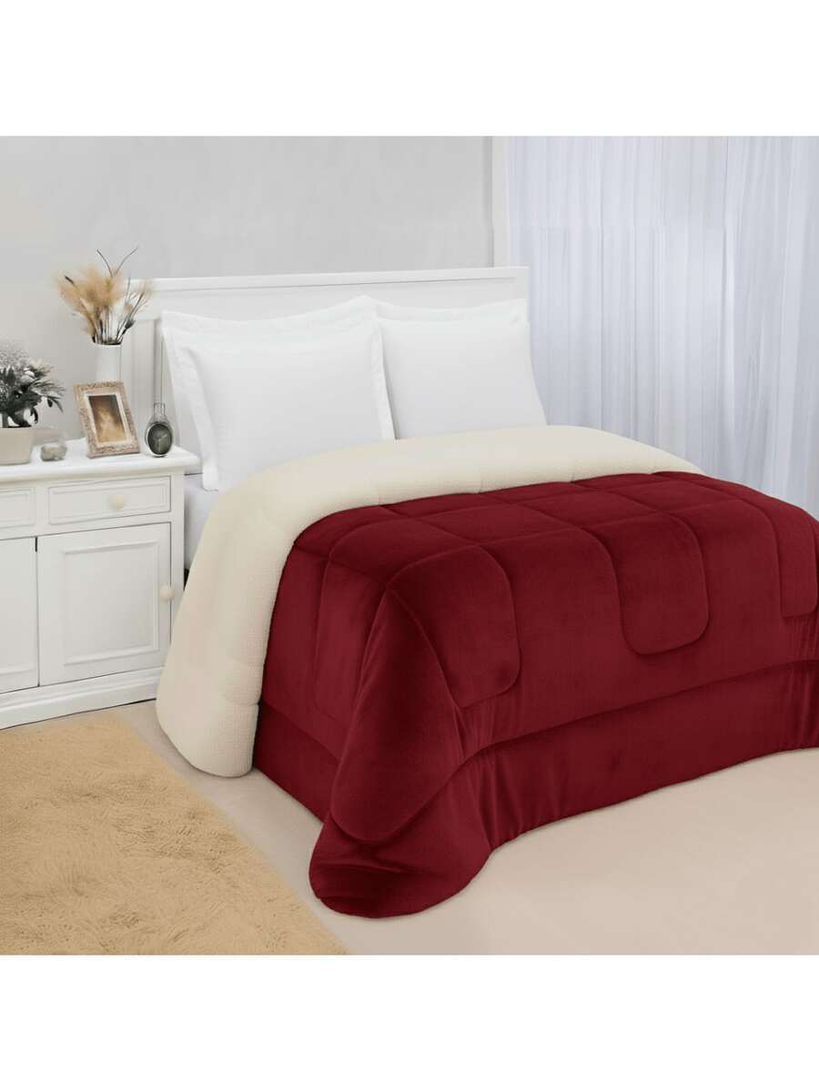 Sherpa Blanket With Blanket, Thick Queen Size, Colors, 2.40cm X 2.20cm - Màu Đỏ Sâu - Xem 1