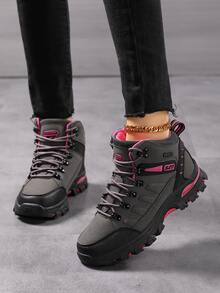 1 Pair Women's Fashion High-Top Hiking Boots, New Casual Hiking Sports Shoes, Gray High-Top Trekking Shoes, Wear-Resistant, Heat-Resistant, Non-Slip Thick Sole, Comfortable Lightweight Lace-Up Sports Shoes, Christmas Gift, New Year Gift - Dark Grey - View 11