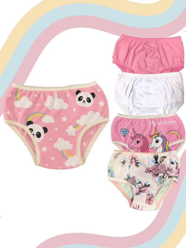 Kit 10 Calcinhas Infantil Menina 100% Algodão Estampadas Forro Duplo para Desfraldar crianças de 1 a 8 Anos de Idade