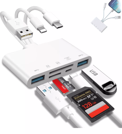 5 EN1 Adaptador Hub Usb C Otg Lector Para iPhone / iPad / Para MACC,daptador USB OTG y Lector de Tarjetas SD/TF para Dispositivos,USB, USB A, USB C