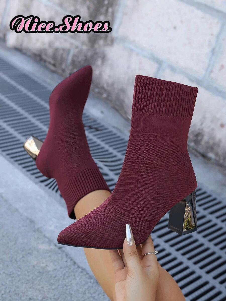 Bottes à talon épais à bout pointu pour femmes 2025, bottes slim élastiques, convenant au printemps, à l'automne, à l'hiver et à toutes les saisons, bottes à talons hauts, type, bottes chaudes noires, bottes à talon épais mi-mollet à talons hauts, chaussures à talons hauts confortables et à bout pointu, bottes élégantes casual, bottes noires, bottes rouges, bottes marron, bottes café, bottes kaki, bottes marron