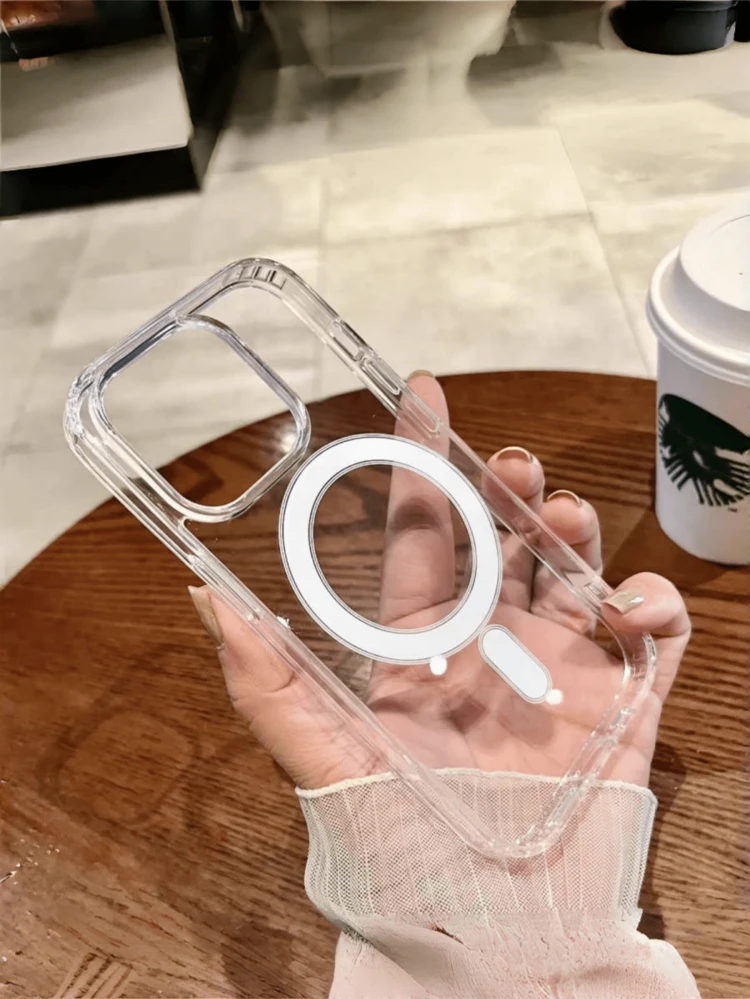 Estuche de carga magnético de lujo compatible con iPhone 17 16 15 14 13 12 11 Pro Plus Max Air XSmax XR X/Xs 7/8 Plus 7/8 Estuche delgado de acrílico ultra claro - transparente - Ver 29