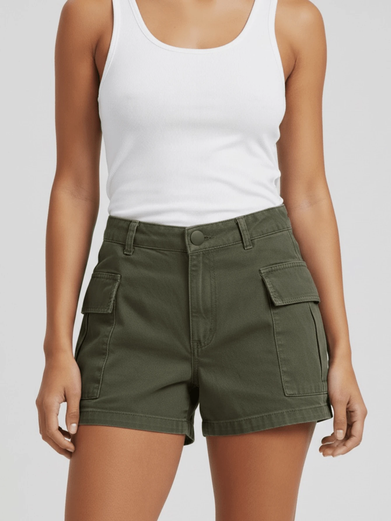 Women's Cargo Jean Shorts - Army Green - View 1