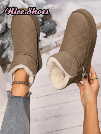 Women's New Fashion Versatile Snow Boots, Waterproof Snow Boots With Fur Lining, Thick Anti-Slip Warm Shoes, Available In Black, Beige, And Khaki
