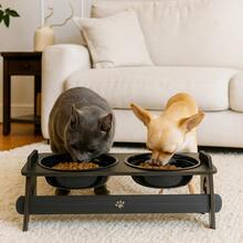 Double Elevated Suspended Pet Feeder For Cats And Dogs With Lids - màu đen - Xem 4