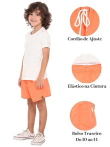 Bermuda Short Tactel Boy's Children's Youth Drawstring Fit 4 To 14 - Orange - View 5
