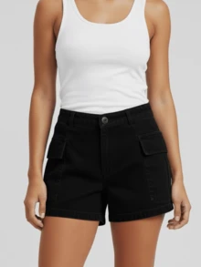 Women's Cargo Jean Shorts - 黑色 - 查看 1
