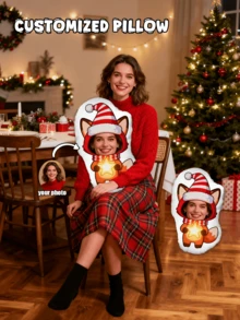 1 Almohada personalizada con cara divertida - Impresión personalizada a doble cara, Almohada con cara personalizada - Zorro de Navidad, Regalo ideal para cumpleaños, Acción de Gracias, Navidad, Adecuado para la respirabilidad única de mamá, Adecuado para ella, él, él, novio, novia, papá, mamá, familia, amigos, aniversario semanal, Día de la Madre, cumpleaños, Día de San Valentín