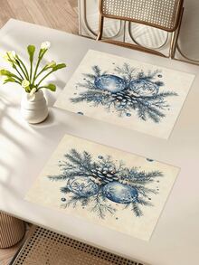 1 Stück blauer Weihnachtsball Tischläufer, Weihnachtsbaum Leinen-ähnlicher Tischläufer, 1 Stück Tischläufer, 4 Stücke Tischsets, 1 Stück Kissenbezug, 3 Produkte erhältlich, saisonale Innen-/Außendekoration für Zuhause, Winterdekoration für Zuhause, Weihnachtsdekoration, Weihnachtszimmer Dekoration, Weihnachtsparty Dekoration - Verschiedenfarbig - Übersicht 5