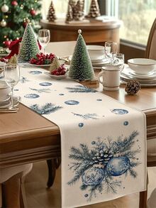 1 Stück blauer Weihnachtsball Tischläufer, Weihnachtsbaum Leinen-ähnlicher Tischläufer, 1 Stück Tischläufer, 4 Stücke Tischsets, 1 Stück Kissenbezug, 3 Produkte erhältlich, saisonale Innen-/Außendekoration für Zuhause, Winterdekoration für Zuhause, Weihnachtsdekoration, Weihnachtszimmer Dekoration, Weihnachtsparty Dekoration - Verschiedenfarbig - Übersicht 15