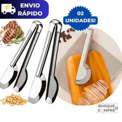 Kit 2 Pegadores Universal de Aço Inox Pegador para Massa Petiscos Carne de Massas Cozinha Resistente e de Qualidade