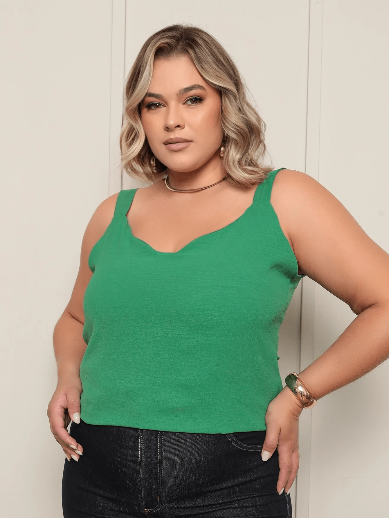 Duna Plus Size Casual Elegant Basic Tank Top - Green - View 1