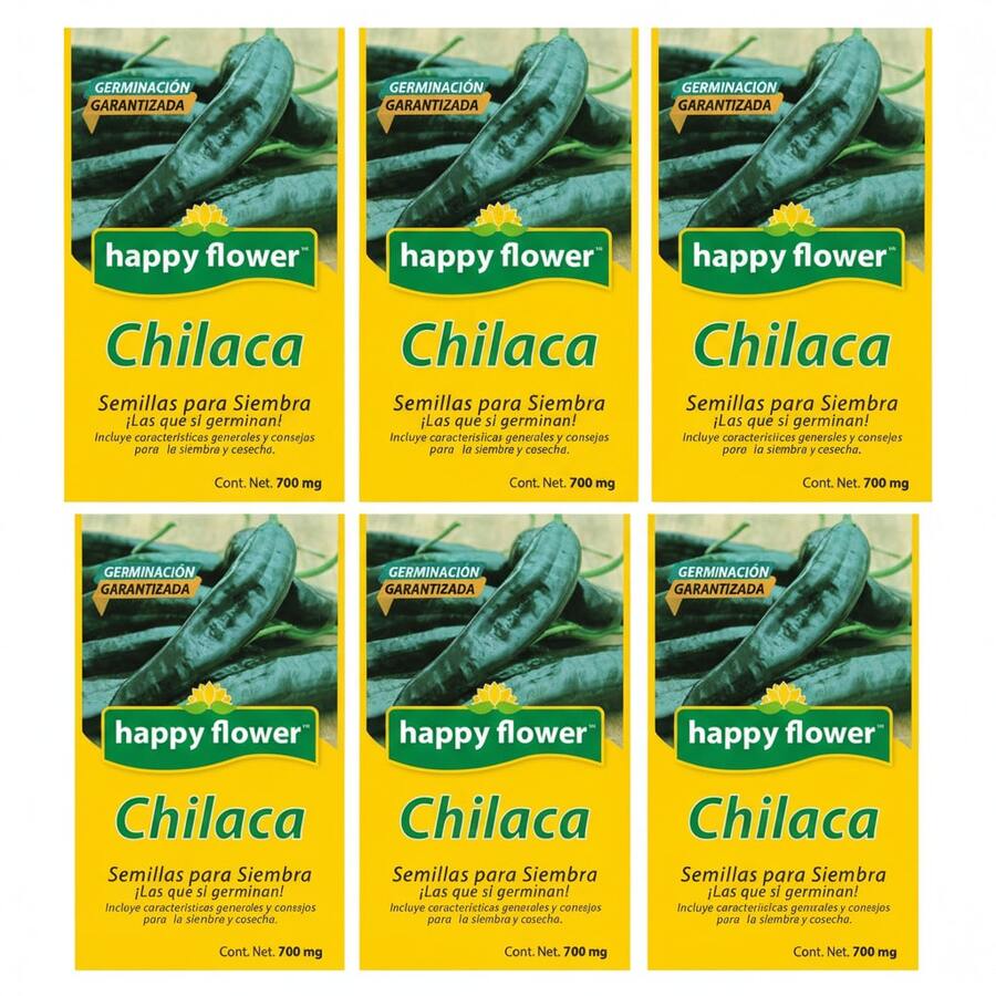 paquete de 6 semillas de chile chilaca Happy Flower germinación garantizada 700 mg cada una variedad tradicional cultivo aromático huerta ecológica planta picante - Amarillo - Ver 1