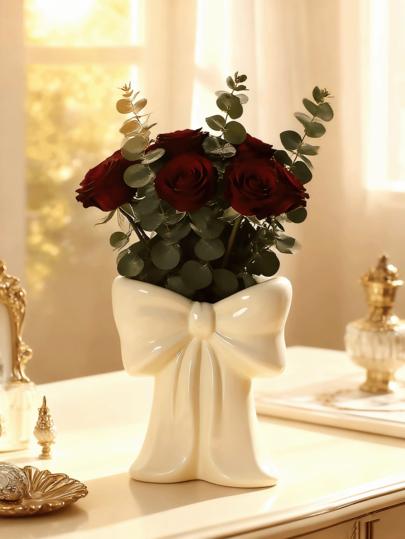 1pc able Ceramic Vase Bow Girl Home Vase, Romantic Wedding ation Shaped Graduation Birthday Holiday Girlfriend/Boyfriend view 2