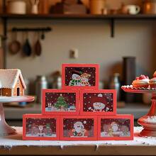 6 cajas de regalo de Navidad, cajas de regalo de fiesta de Navidad, cajas transparentes para hornear galletas, cajas de regalo de cartón rojo de Navidad - Multicolor - Ver 1