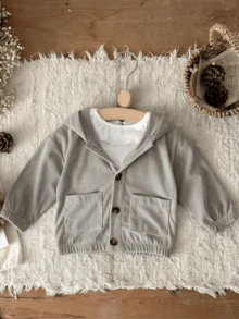 Chaqueta con capucha de pana informal con patrón bordado de frutas lindas para niños pequeños de 1 a 3 años, otoño/invierno