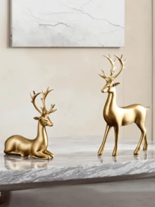 2pcs Elk Ornaments, Resin Animal Statue Crafts, Home Decoration Ornaments, Living Room Desktop, Office Desktop Layout, The Best Birthday Gift For Winter Christmas And New Year Decoration. Christmas Decorations Home Christmas Gifts Christmas Decor