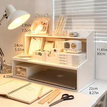 1-Pc 2-Tier Desktop Storage Rack Stationery Desk Accessories Organizer Cosmetic Storage Rack Space-Saving Storage Solution For Cosmetics, Stationery Accessories, And Bathroom Items Ideal For Home Desks, Vanity Tables, School Desks, And Office Workstations - trắng - Xem 13