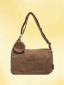 1pc, Versatile Fashion, Niche Design, Shoulder Messenger Bag, Solid Corduroy Fabric Labeling With Hanging Small Bag Decoration, Adjustable Shoulder Strap, Multi-Color Optional Square Bag, Suitable For Ladies' Daily Commuting And Shopping Occasions.