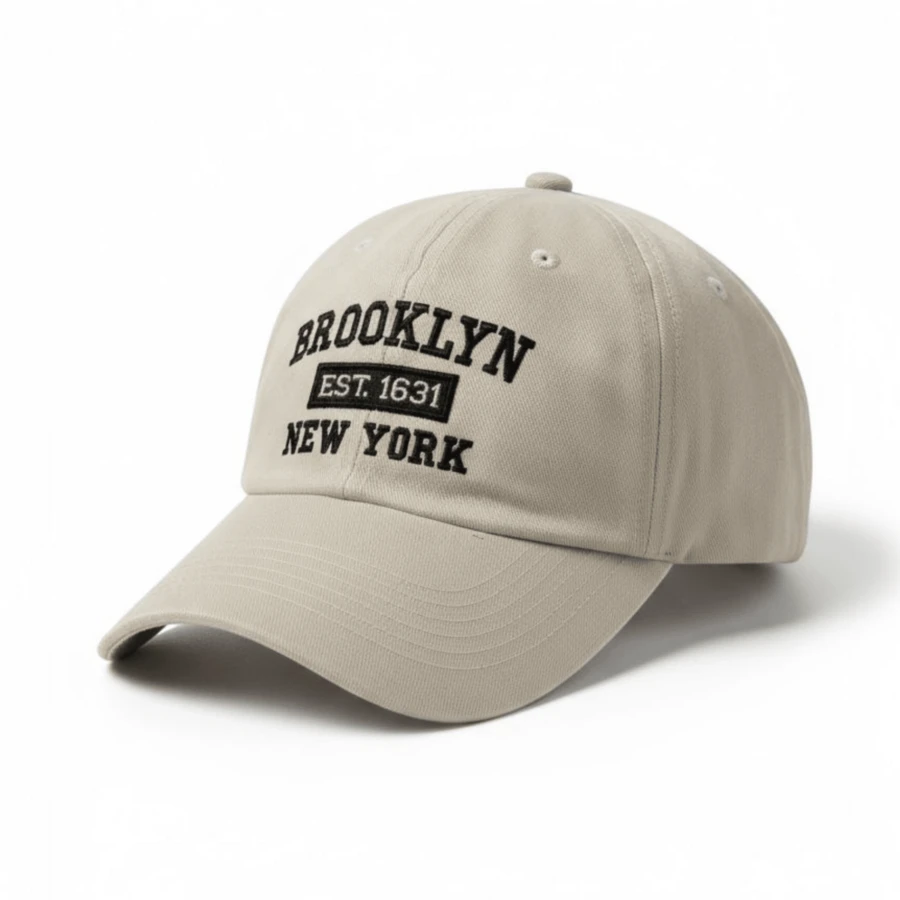 Brooklyn New York Retro Baseball Cap Curved Brim Men's And Women's Unisex Adjustable Strap Retro Letter Baseball Casual Street Cotton Embroidered Cap All - 淺卡其色配黑色 - 查看 1