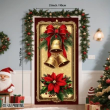 1 قطعة، خلفية عيد الميلاد الكلاسيكية، مصنوعة من مادة البوليستر، مزينة بأجراس ذهبية، فيونكات، أوراق الزيتون، نجوم، أنماط احتفالية - مثالية لحفلات العطلات، ديكورات المنزل، فعاليات عيد الميلاد والعروض الداخلية - ديكورات عيد الميلاد الداخلية، ديكورات باب الشرفة، إكسسوارات الصور، ديكورات عيد الميلاد، العديد من الأنماط للاختيار منها