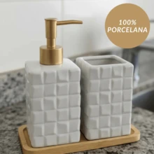 Lavatory Kit Ceramic Bamboo Bathroom Set 3 Pieces - trắng - Xem 3