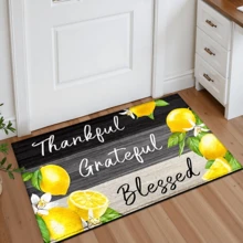 1 pieza Alfombra impresa con patrón de limón, tapete de lana sintética - Altamente absorbente, fácil de limpiar, adecuado para decoración del hogar, estilo rústico, entrada, interior, habitación, cocina, comedor, oficina pequeña/oficina en casa, fregadero, lavandería, felpudo, alfombrilla de cocina, alfombrilla antideslizante