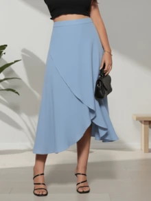 Women's Wrap Skirt, Adjustable Wrap, Tie-Up, Fashion Blogger - 淺藍色 - 查看 1