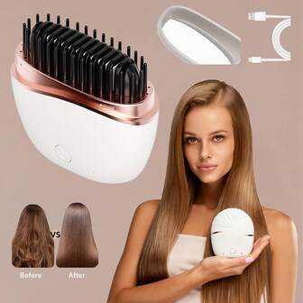 便携式无绳直发梳，升级版离子直发梳，可充电迷你负离子直发梳，适用于女性，30 秒快速加热，2 种温度调节，防烫陶瓷电动发梳，适用于家庭、旅行、宿舍造型工具
