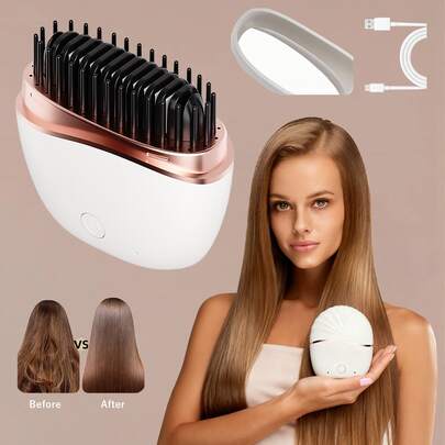 便携式无绳直发梳，升级版离子直发梳，可充电迷你负离子直发梳，适用于女性，30 秒快速加热，2 种温度调节，防烫陶瓷电动发梳，适用于家庭、旅行、宿舍造型工具
