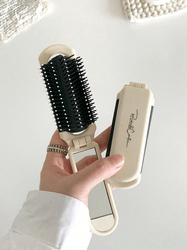 X Milania 1pc Foldable Comb - Cream Color, Portable With Built-In Mirror,Hair Brush,Comb,Hair Tools,Hair Products And Accessories For Barber Salon Beauty Travel Essentials,Back To School,Travel Holiday Essentials,Hair Accessories For Women,Hair Tools,Hair Items,Travel Essential,Barber,Hairstylist,Barber Accessories,Valentine's Day,Hair Supplies,Hair Stylist,Barbershop,Salon,Vacation Essentials,Hair Products,Barbershop,Valentine's Gift,Travel Essentials For Women,Hair Stylist Tools