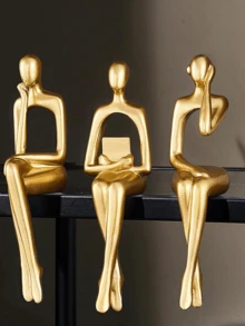 3pcs Gold Thinker Statue Home Decor, Modern Abstract Art Sculpture Decorative Accessories Suitable For Coffee Table, TV Cabinet, Desk, Bookshelf (Gold)