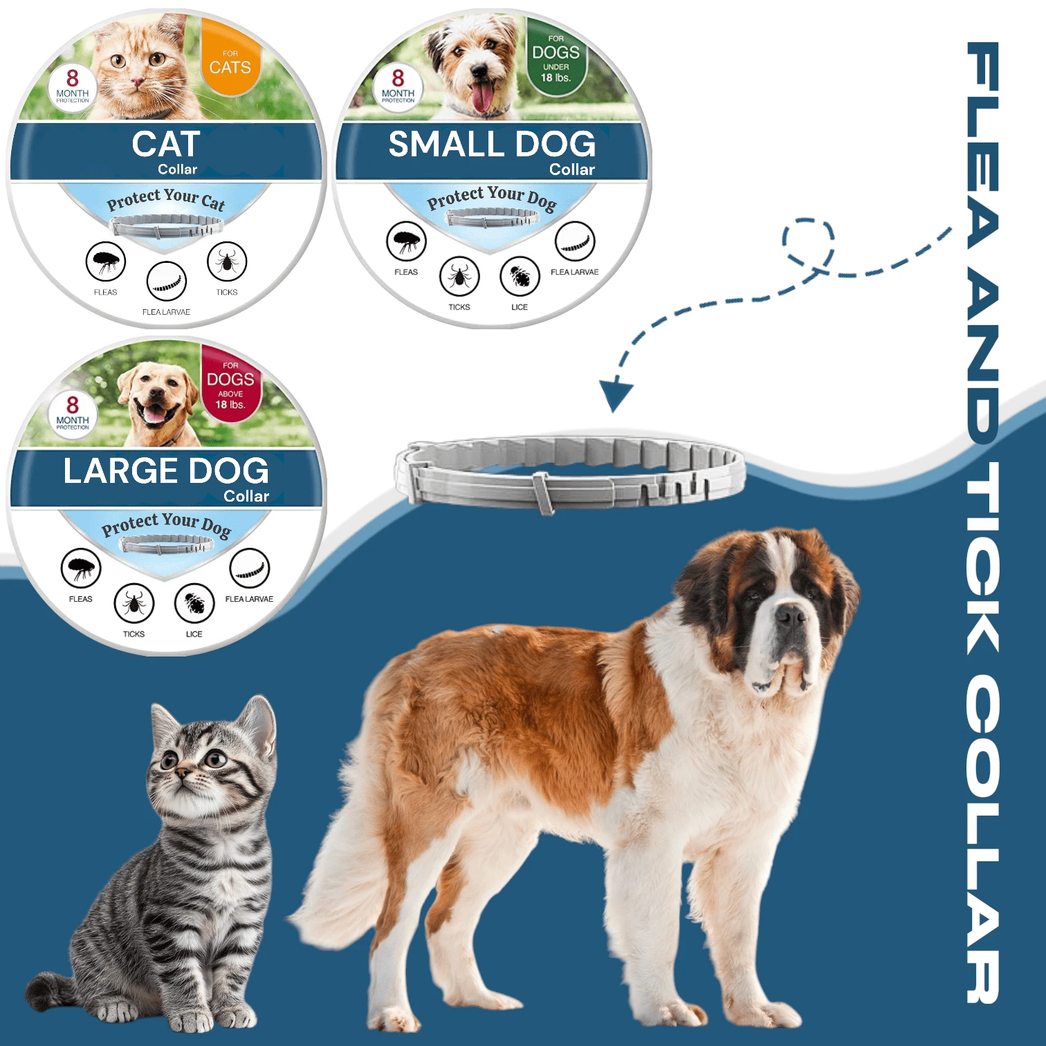Flea & Tick Collar – Cats, Small Dogs & Large Dogs, Long Lasting 8 Month Supply, Waterproof & Odorless - 小型犬(18磅以下) - 查看 1