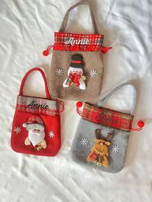 1pc/3pcs Customizable Text/Name Gift Bags, Halloween, Christmas Candy Bags, Santa Claus, Snowman, Reindeer, Holiday Decorations, Christmas Eve Apple Bags, Toy & Snack Storage Bags, Party Supplies - Item 5 - View 7