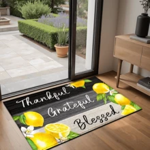 1 pieza Alfombra impresa con patrón de limón, tapete de lana sintética - Altamente absorbente, fácil de limpiar, adecuado para decoración del hogar, estilo rústico, entrada, interior, habitación, cocina, comedor, oficina pequeña/oficina en casa, fregadero, lavandería, felpudo, alfombrilla de cocina, alfombrilla antideslizante