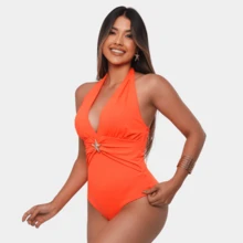 Women's Plain Bodysuit, Disguises Belly, Slims Waist, Star Neckline, Premium - trái cam - Xem 1