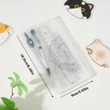 8 Piece Clear Plastic Geometric Compass & Ruler Set - Durable Drawing Tool Kit With Protractor, Triangle & Eraser For School & Art Projects