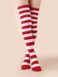 1 Pair Women's Red And Black Striped Over,The,Knee Socks, Cozy Socks - Multicolor - View 12