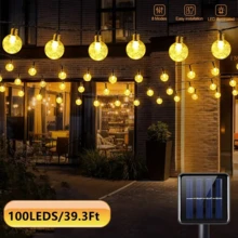 Solar Powered Crystal Ball Hanging Lights - Outdoor Garden Decor String Lights, 10/20/50/100 LED Lights With Multiple Components, Semi-Embedded Installation, Button Control, Detachable Lamp, Embedded, Plastic Lampshade - Ideal For Wedding, Party, Patio, Garden, Christmas And Halloween Celebrations.