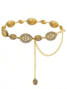 Women's Western Metal Conch Belt Cowboy Dress Chain Belt Cowboy Country Concert Clothing Accessories Waist Chain Fall, Autumn, Halloween    Geometric    Boho    Zinc Alloy    Chain - 金色 - 查看 9