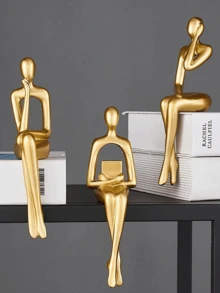 3pcs Gold Thinker Statue Home Decor, Modern Abstract Art Sculpture Decorative Accessories Suitable For Coffee Table, TV Cabinet, Desk, Bookshelf (Gold)